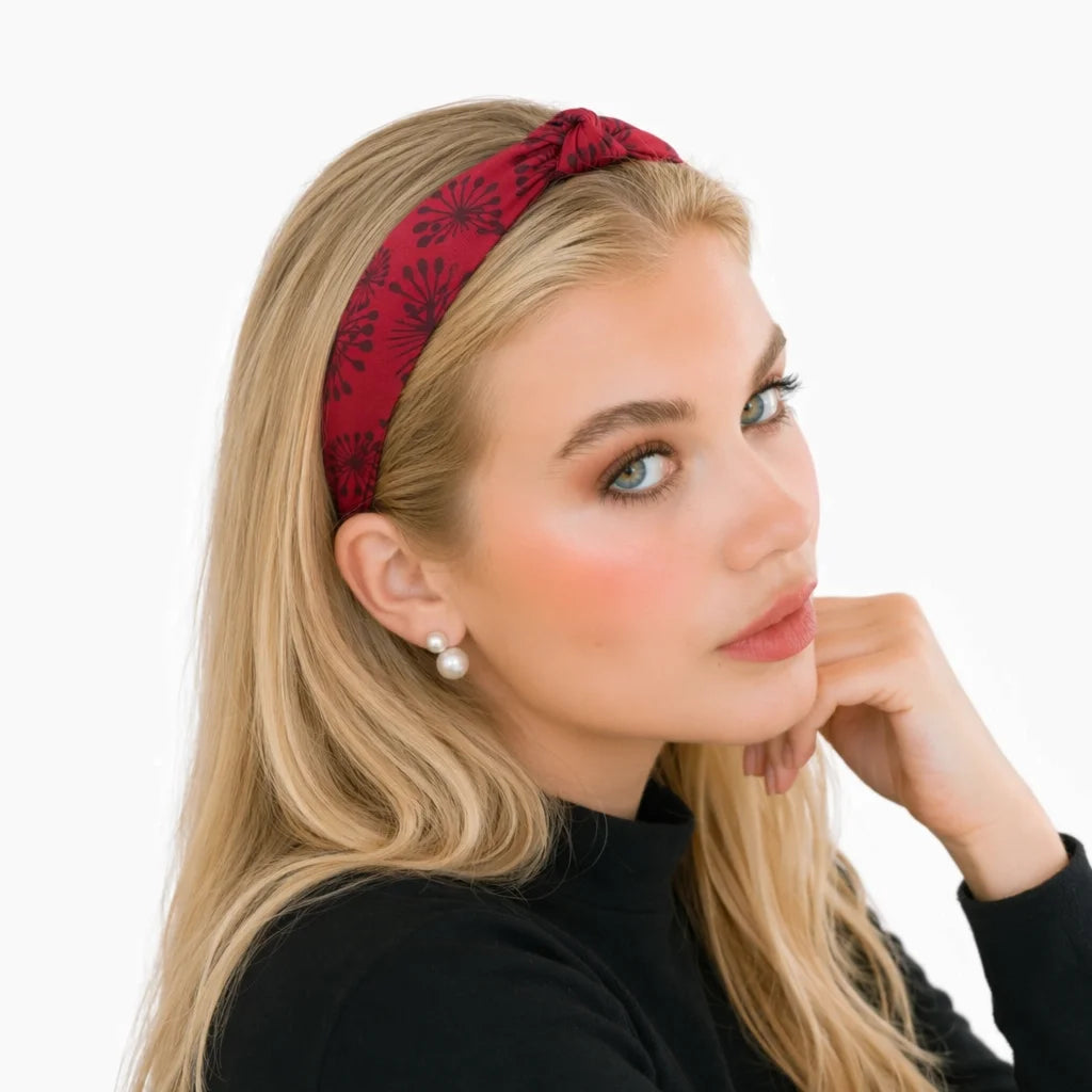 “Adena” Red Dandelion Knot Style Silk Headband