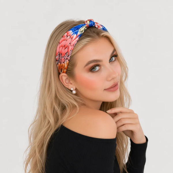 “Dahlia” Colorful Floral Pattern Knotted Style Silk Headband