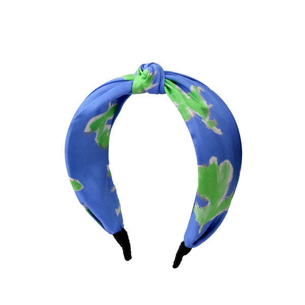 "Earthy" Sky Blue & Green Knot Style Silk Headband