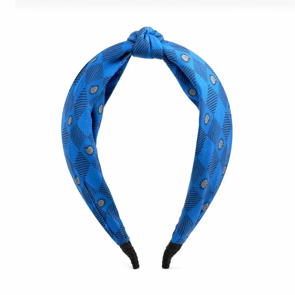 “Maya” Blue Mosaic Knot Style Silk Headband