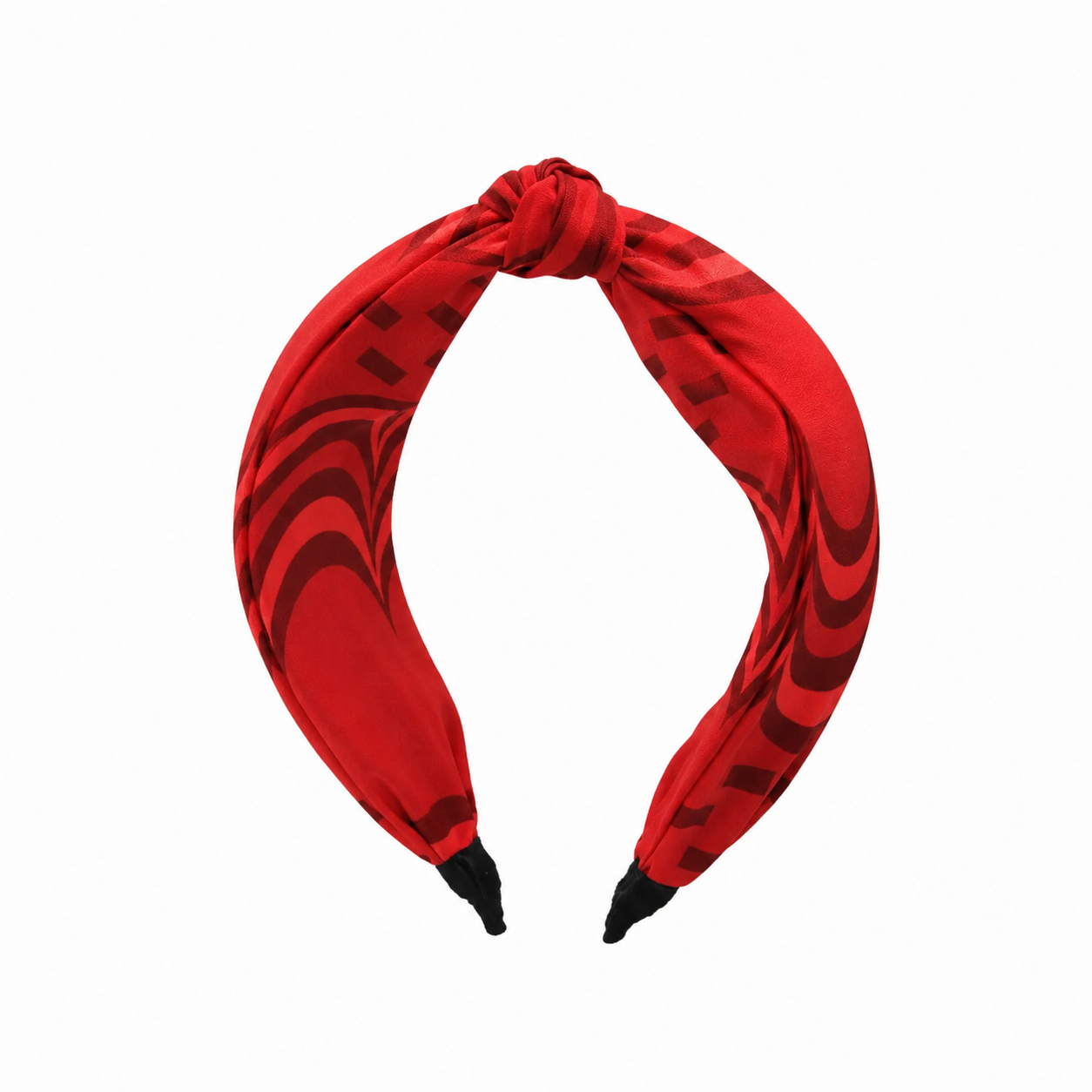 “Chroma-Red” Red Wavy Print Knotted Style Satin Silk Headband