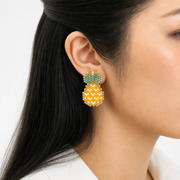 "Pineapple" beaded mini earrings