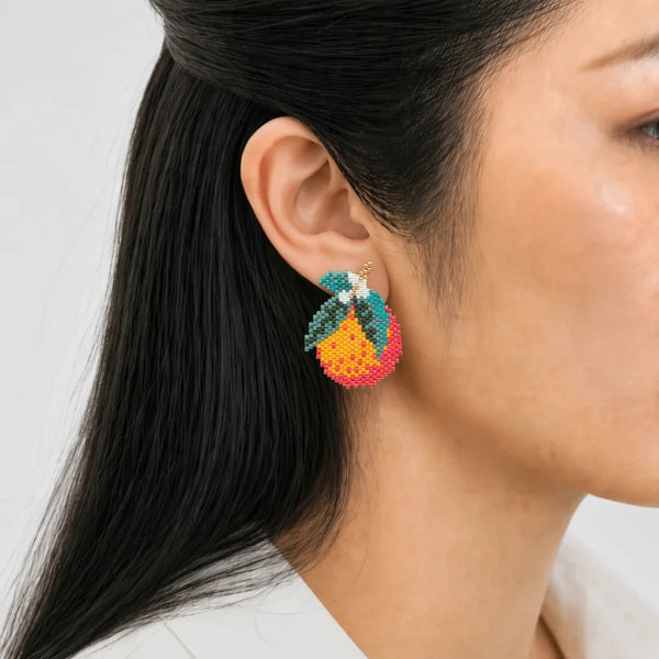 "Orange" beaded fruit earrings