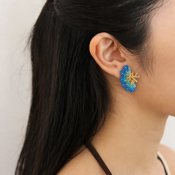 'NOLA" Beaded steel blue butterfly earrings