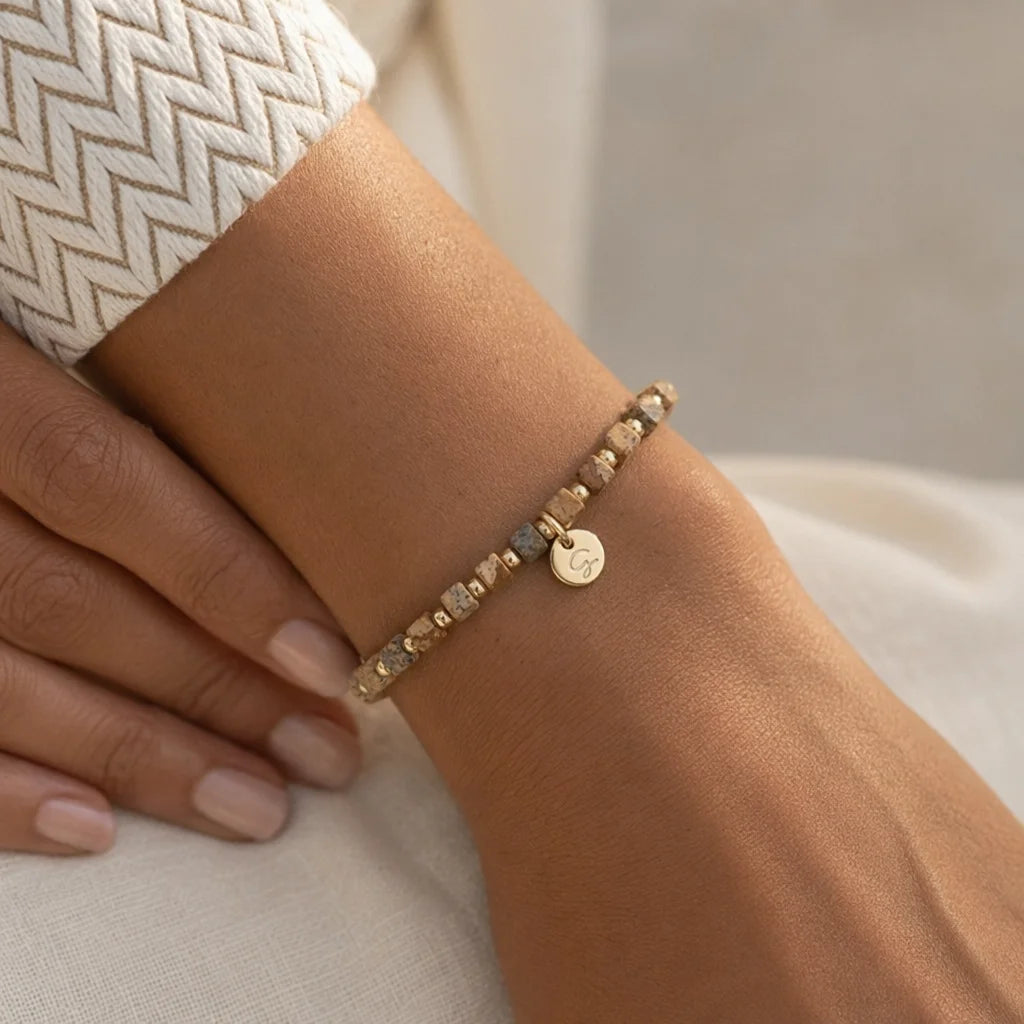 “Gingko” 2.5mm Square Picture Jasper Bracelet