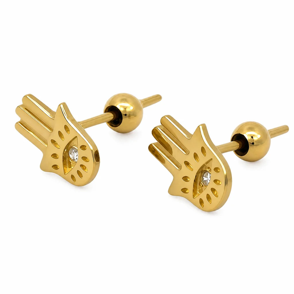 9k GOLD HAMSA DIAMOND EARRINGS