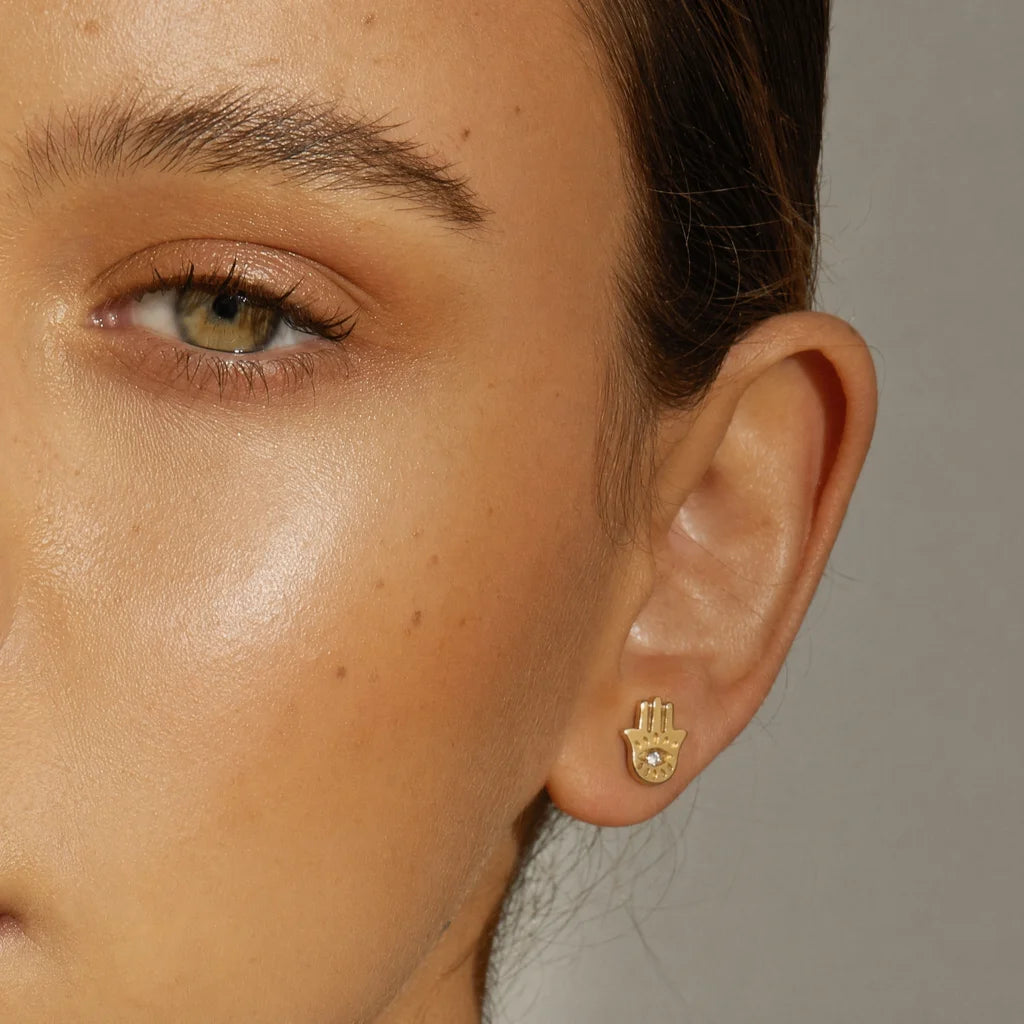 9k GOLD HAMSA DIAMOND EARRINGS