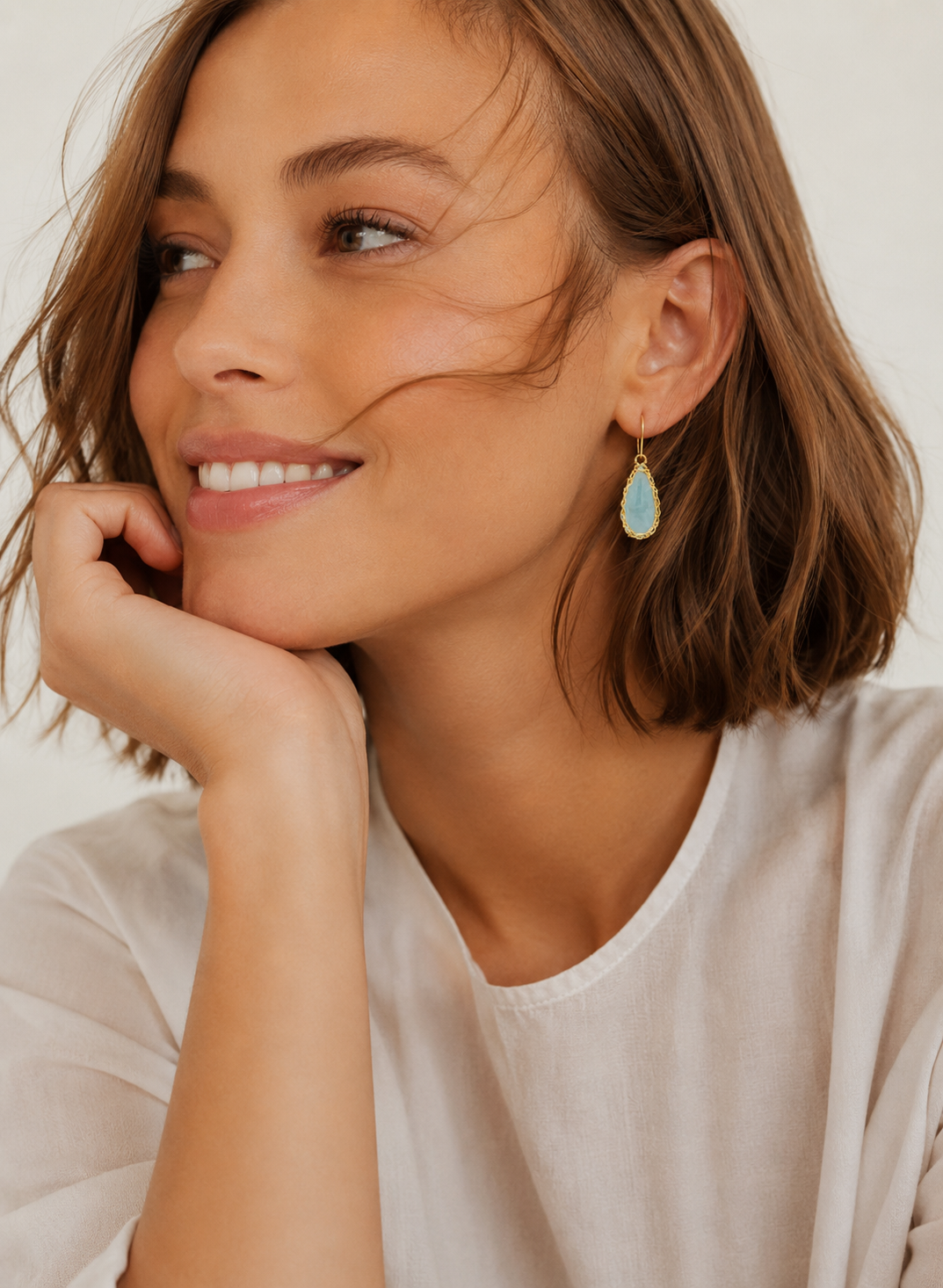 "NATI" AQUAMARINE NET TEAR DROP EARRINGS