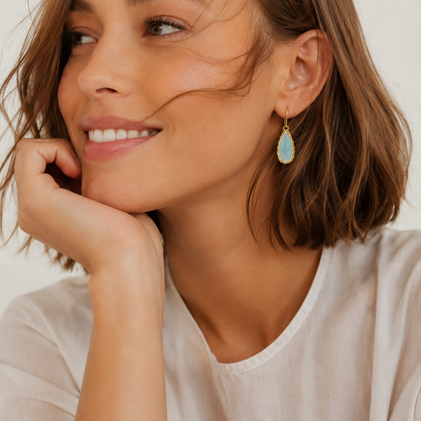 "NATI" AQUAMARINE NET TEAR DROP EARRINGS