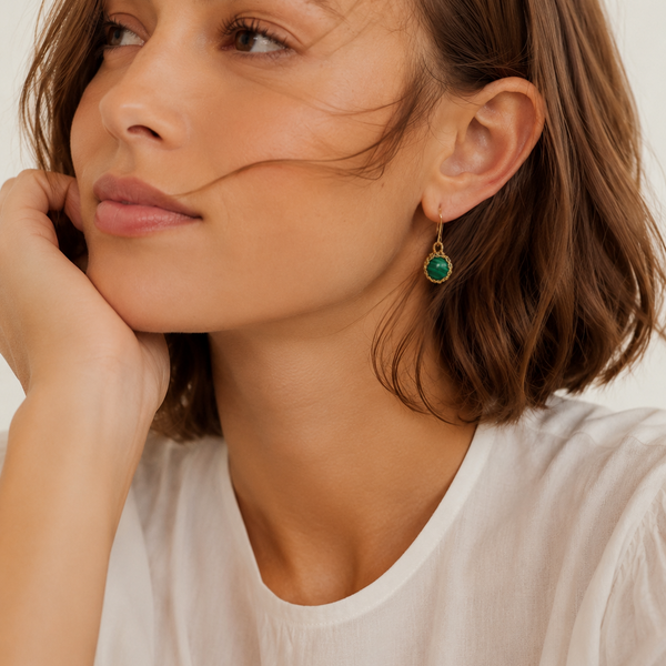 "NATI" MALACHITE NET ROUND EARRINGS