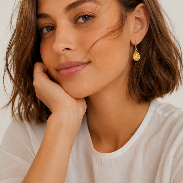 "NATI" CITRINE NET OVAL DROP EARRINGS