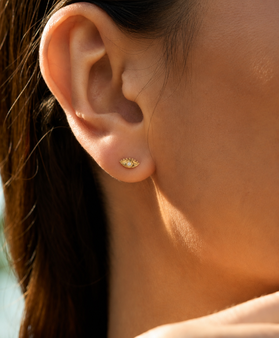 9k evil eye and diamond earrings