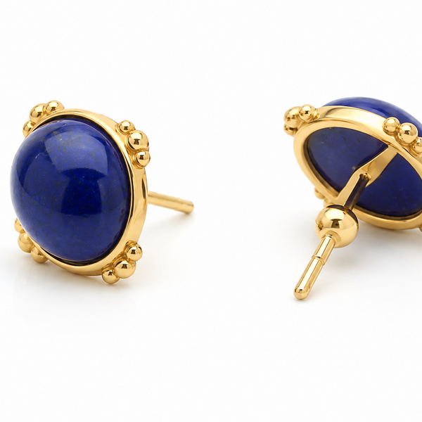 9K GOLD ROUND LAPIS LAZULI EARRINGS