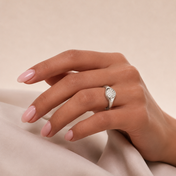 "Bella” Illuminated Full Moon Zirconia Signet Ring (Silver)