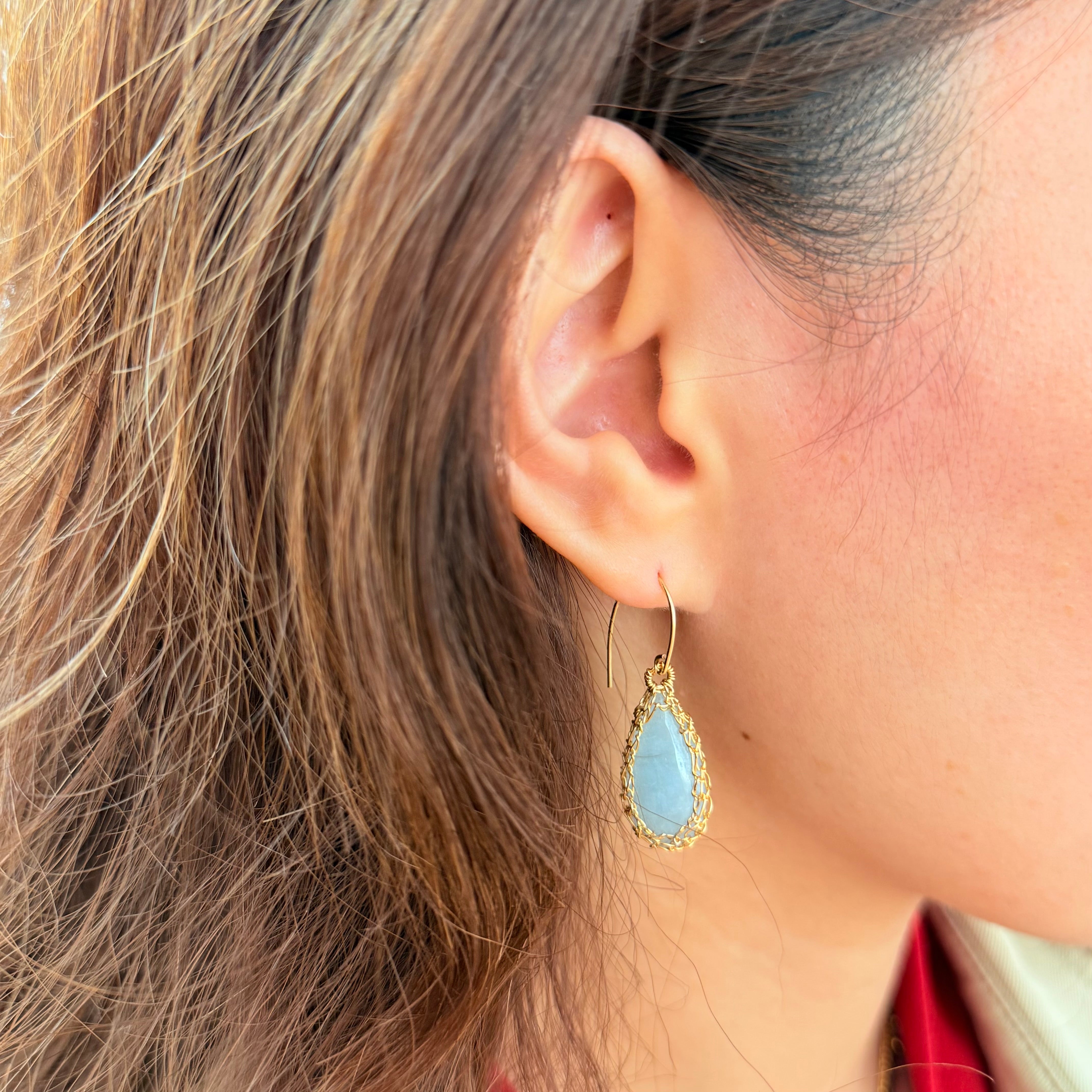 "NATI" AQUAMARINE NET TEAR DROP EARRINGS