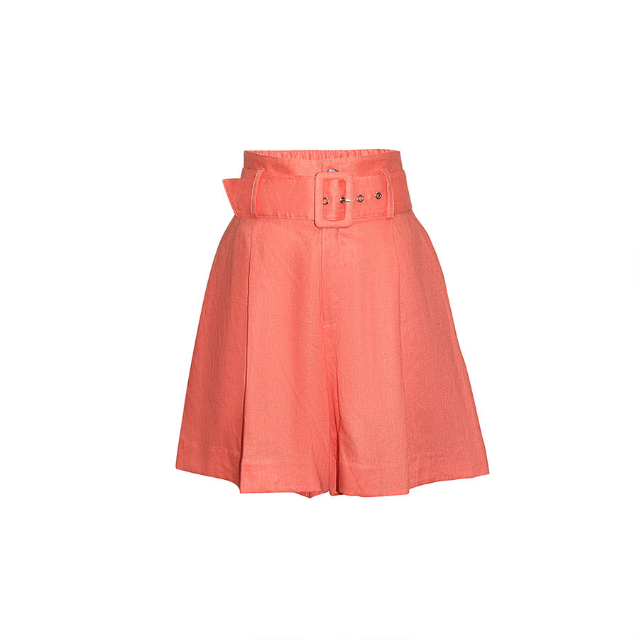 "NOVA" LINEN SHORTS - CORAL