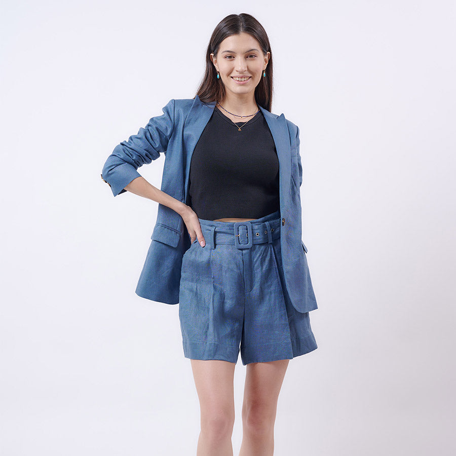 "Nova" Linen Shorts - Steel Blue
