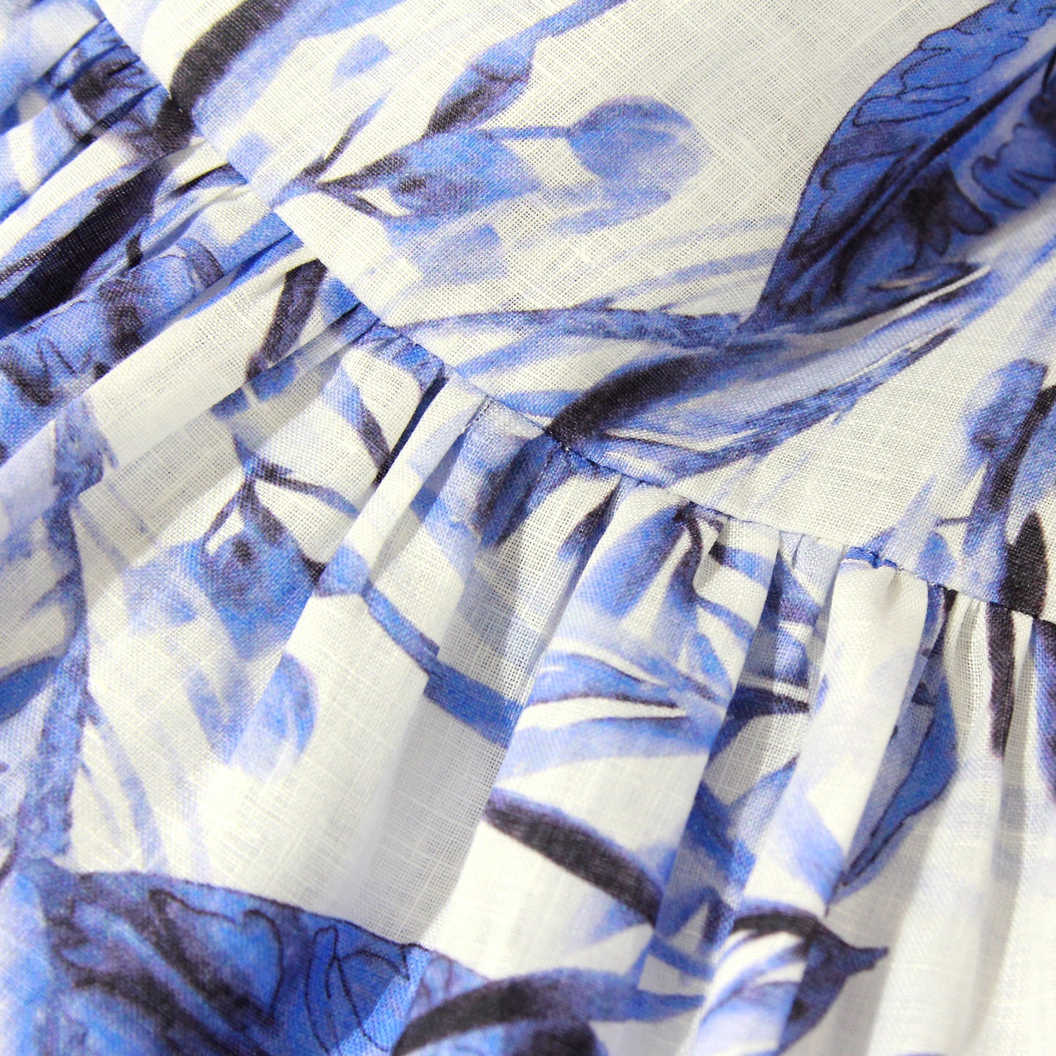 Tropical Blue Leaves Linen Dress by Gosia Orlowska