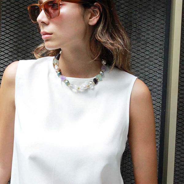“Muse Beauty" Swarovski and Baroque Pearl, Crystal & Gemstones Necklace