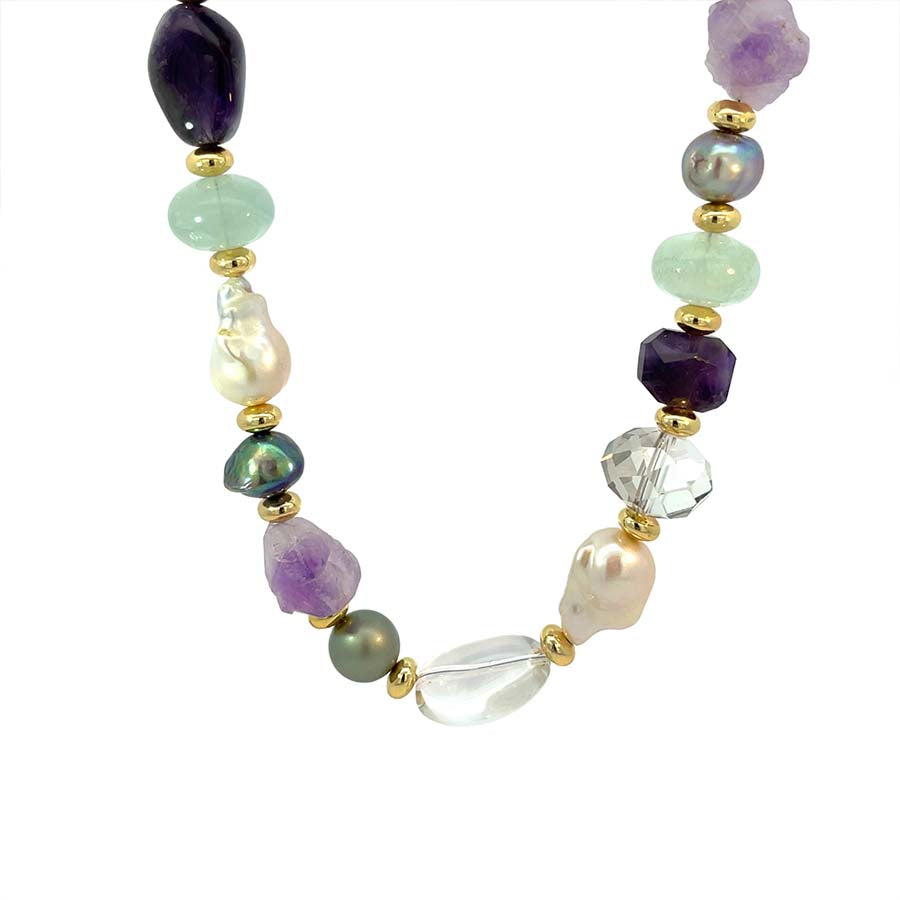 “Muse Beauty" Swarovski and Baroque Pearl, Crystal & Gemstones Necklace