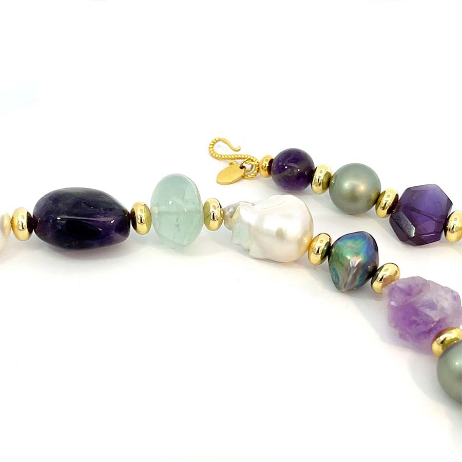 “Muse Beauty" Swarovski and Baroque Pearl, Crystal & Gemstones Necklace