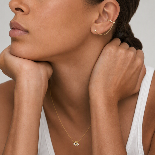 "Galaxy" Moon 925 sterling silver linked zirconia cuff earring