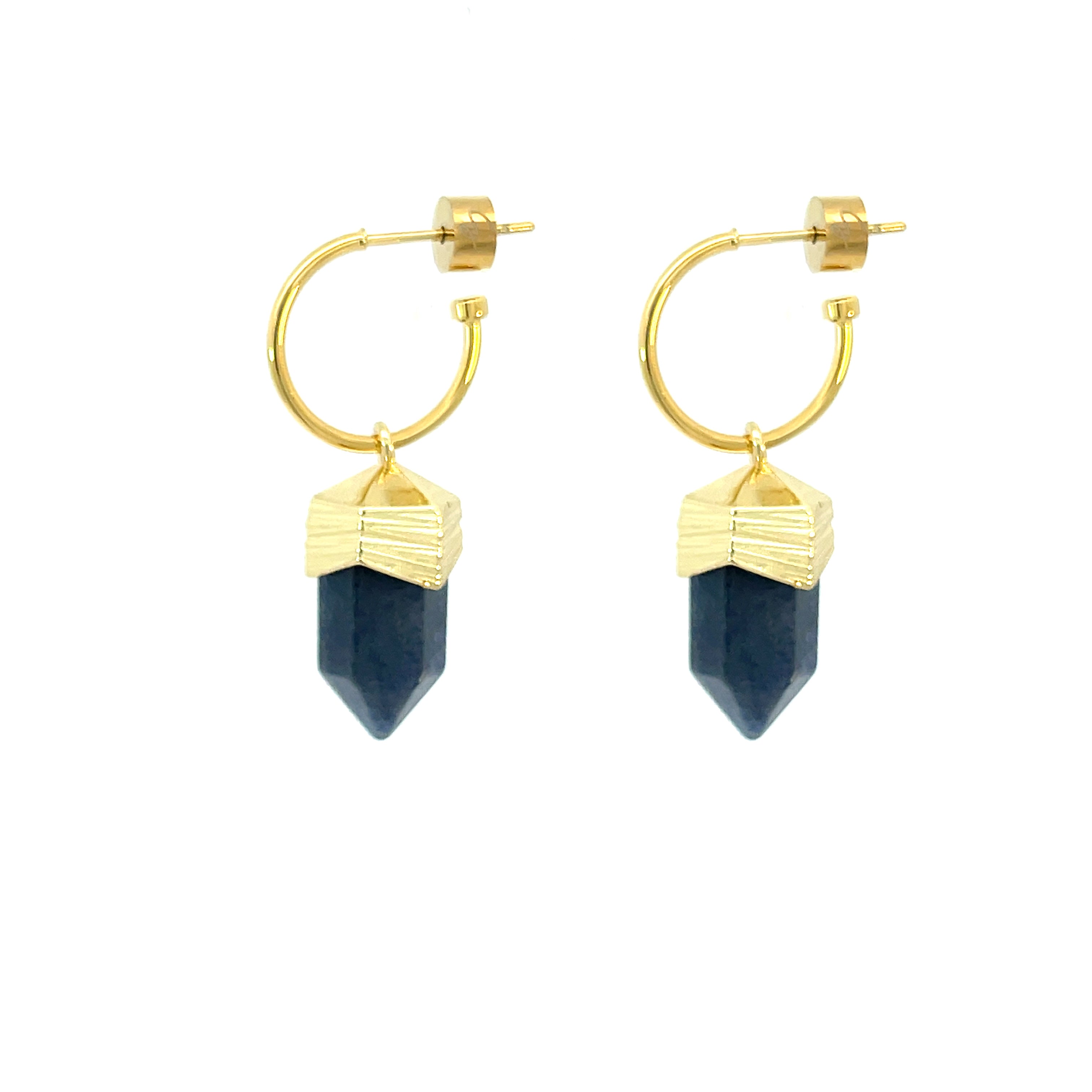 "AMARI" Crystal Hexagonal Pendulum Earrings / Blue Sodalite