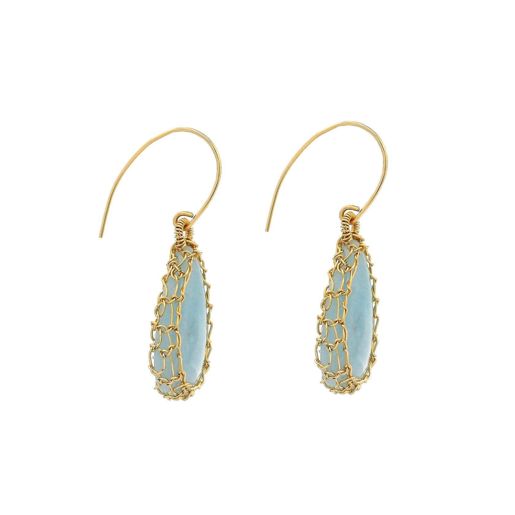 "NATI" AQUAMARINE NET TEAR DROP EARRINGS