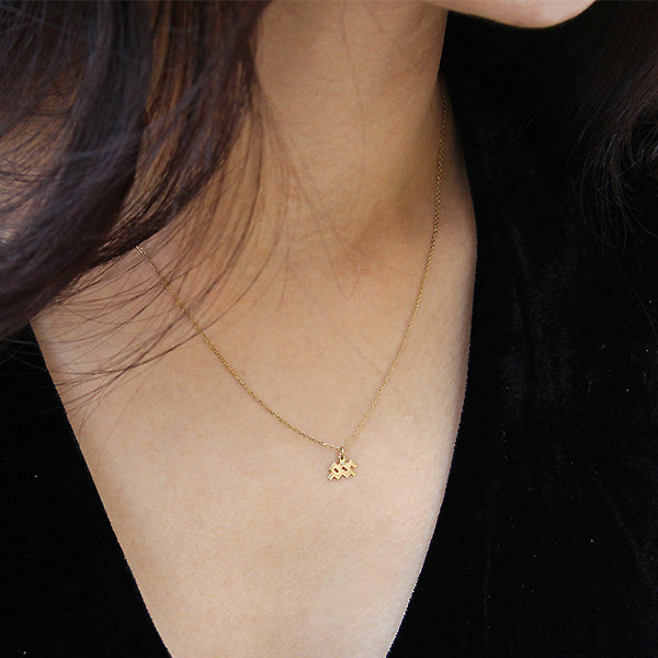 9K GOLD ZODIAC GOLD DIAMOND NECKLACE / AQUARIUS