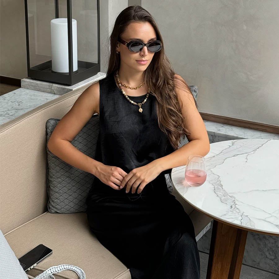 “Aurora” Acetate Jump-Waist Top - Black