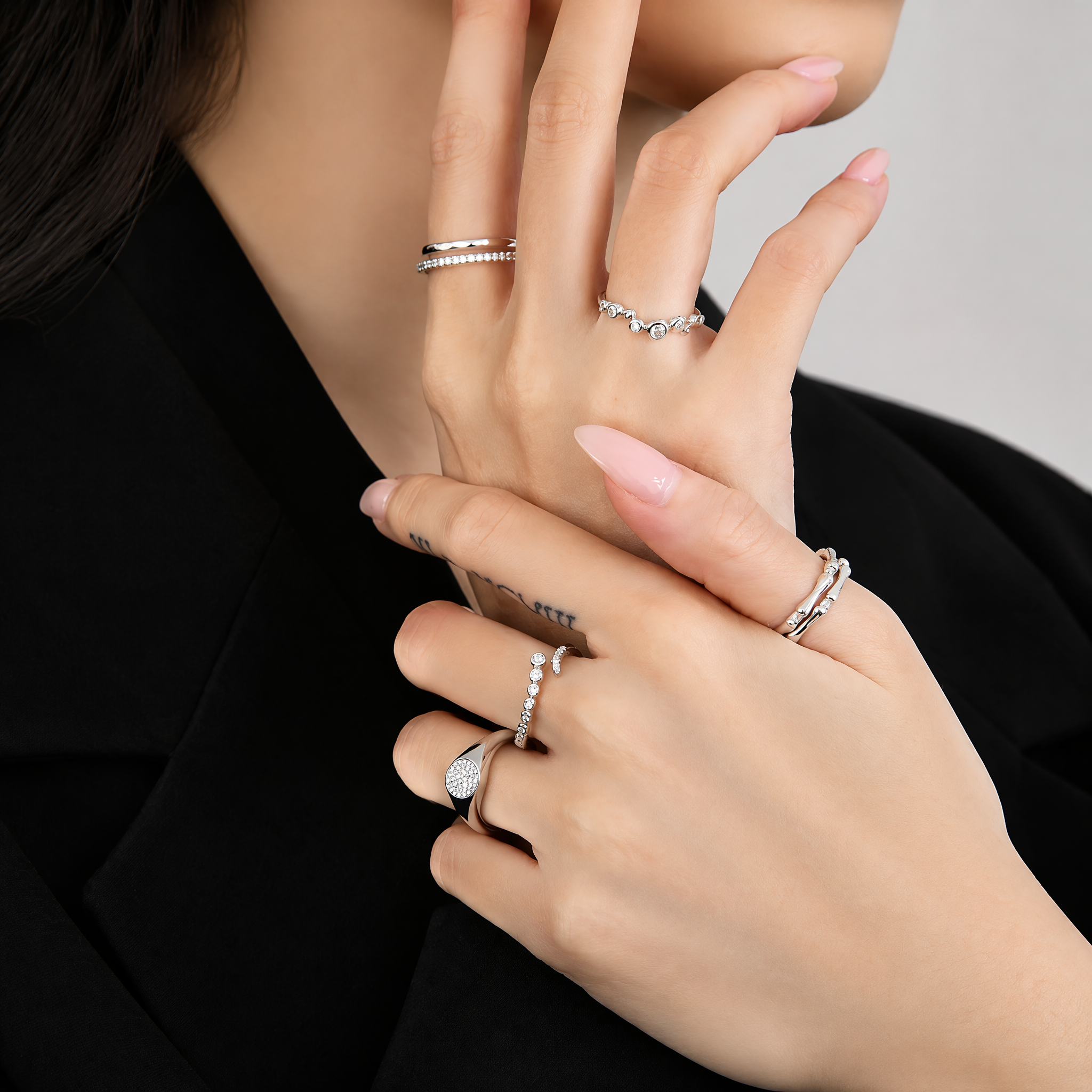"Bella” Illuminated Full Moon Zirconia Signet Ring (Silver)