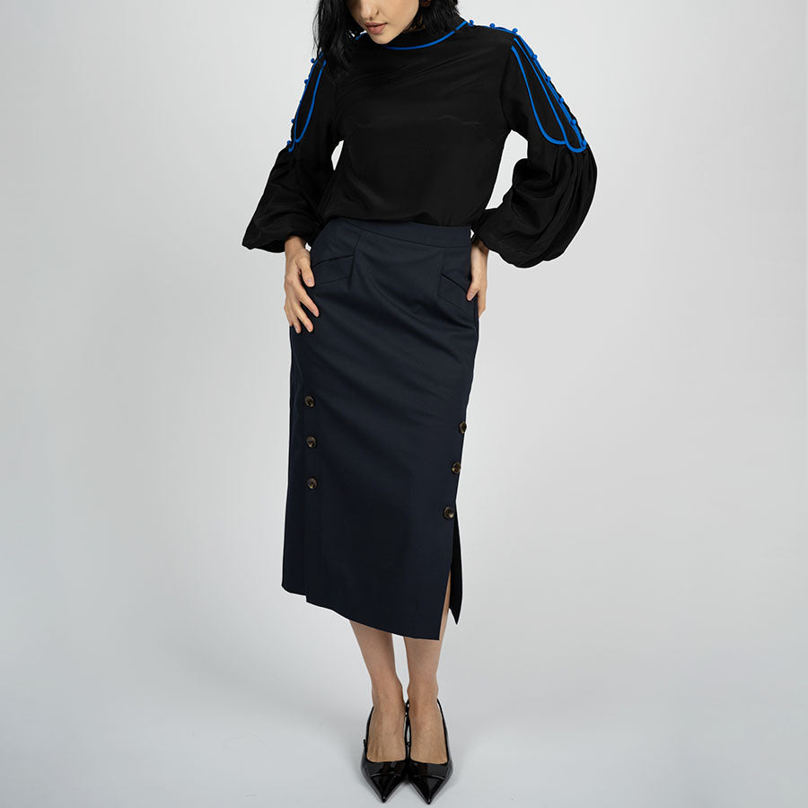 “Bianka” Button Skirt - Black