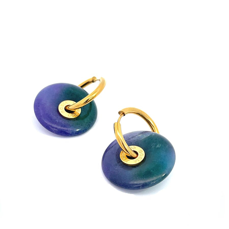 "Ciambella" 3CM Purple Green Agate SINGLE STONE Earrings
