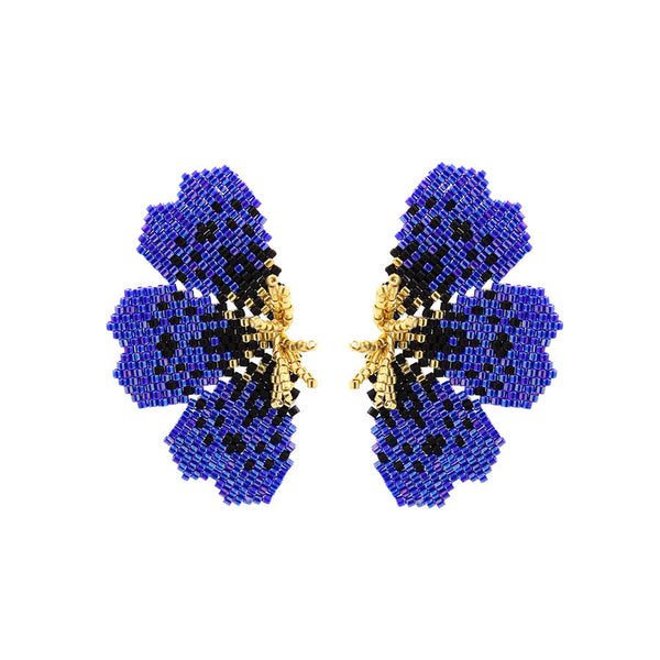 "NOLA" BEADED DARK BLUE BUTTERFLY EARRINGS