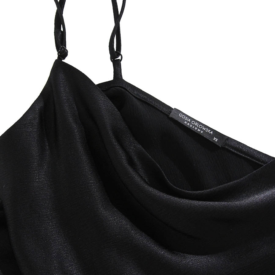 "ANIA" TEXTURED ACETATE LONG DRESS - BLACK
