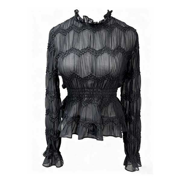 "Onyx black long sleeve " Sheer Blouse