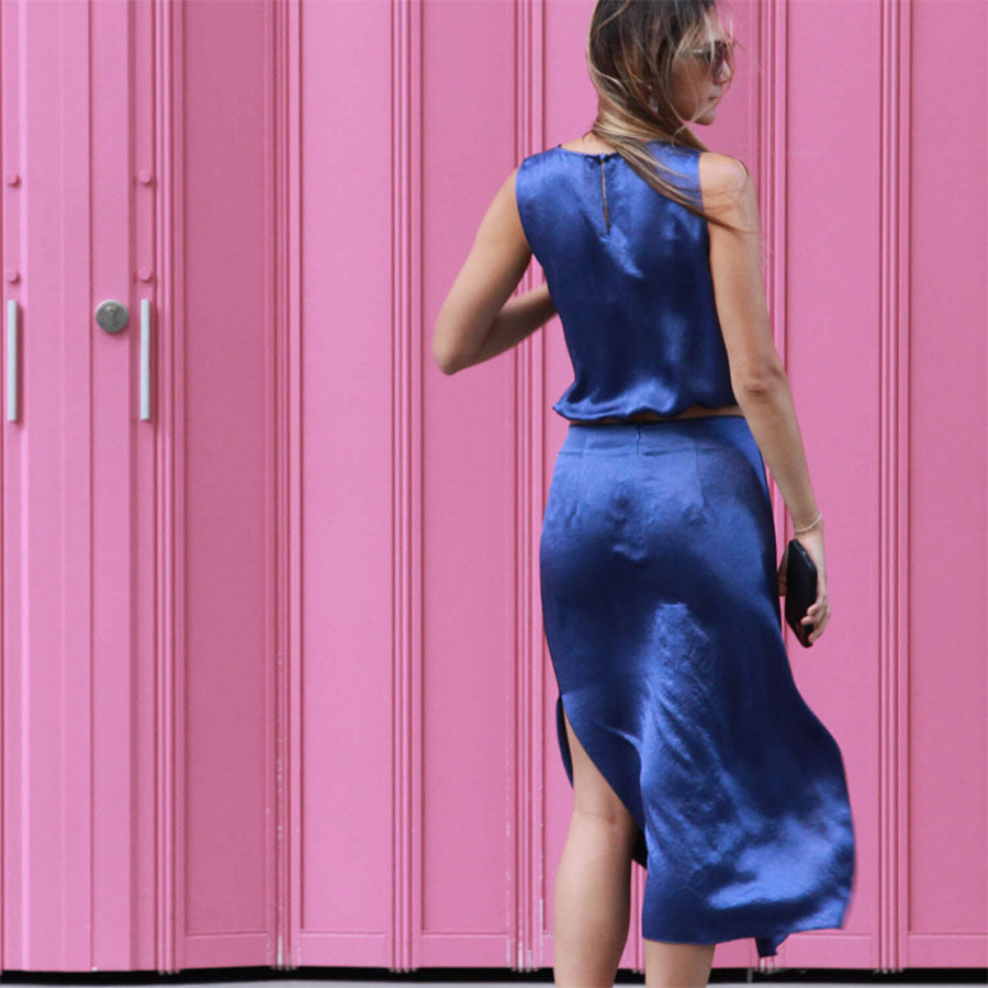 “Aurora” Acetate Skirt - INDIGO BLUE