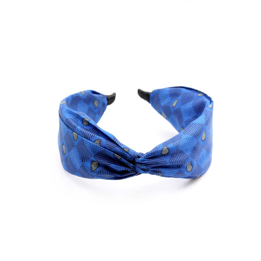 “Maya” Blue Mosaic Twisted Style Silk Headband