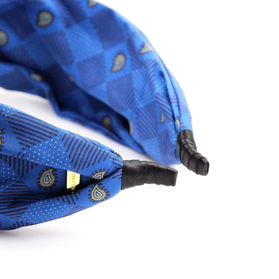 “Maya” Blue Mosaic Twisted Style Silk Headband