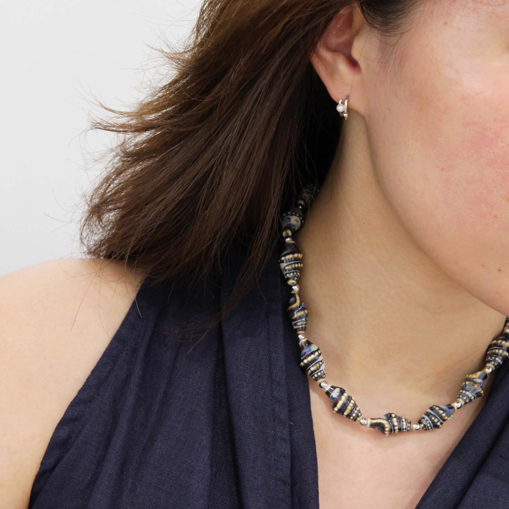 "Thalassa" Ceramic Seashell Silver Beaded Choker