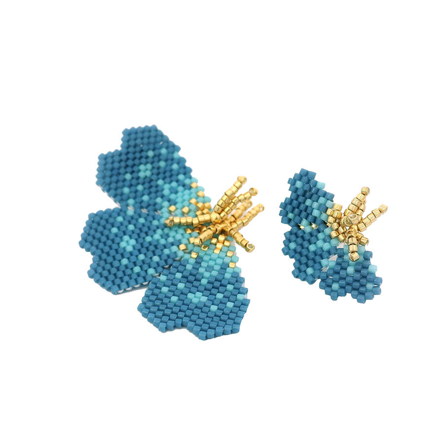 'NOLA" Beaded steel blue butterfly earrings