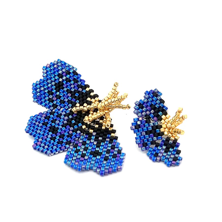 "NOLA" BEADED DARK BLUE BUTTERFLY EARRINGS