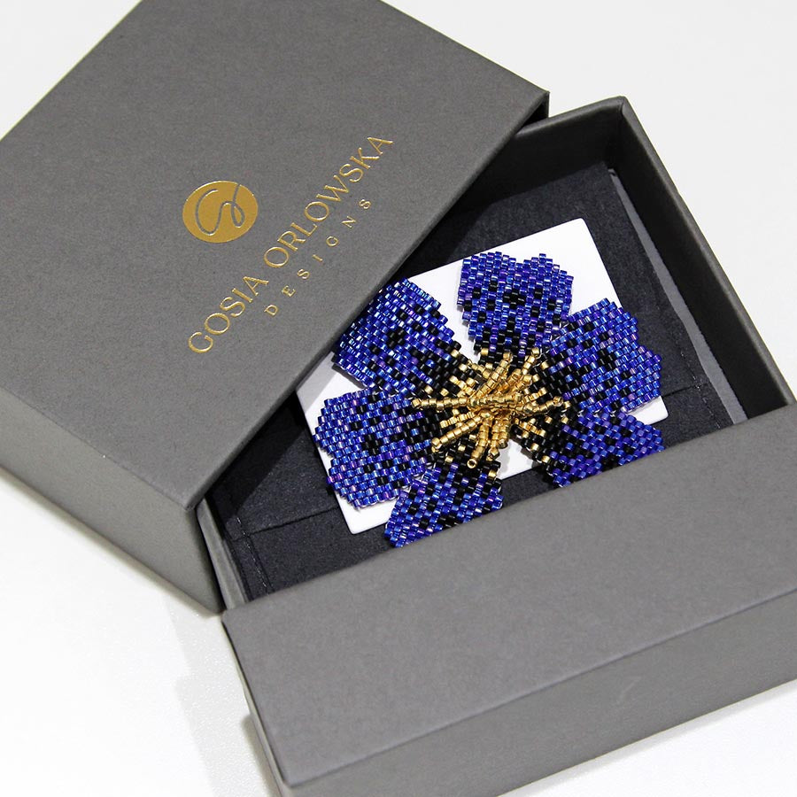 "NOLA" BEADED DARK BLUE BUTTERFLY EARRINGS