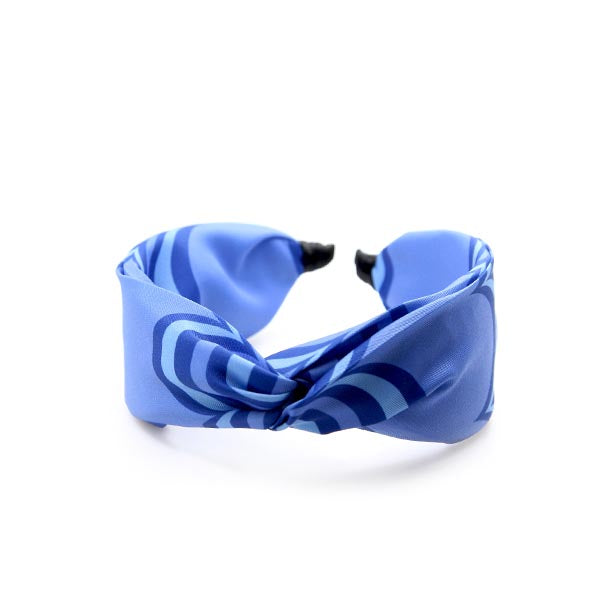 “Chroma-Blue” Blue Wavy Print Twisted Style Satin Silk Headband