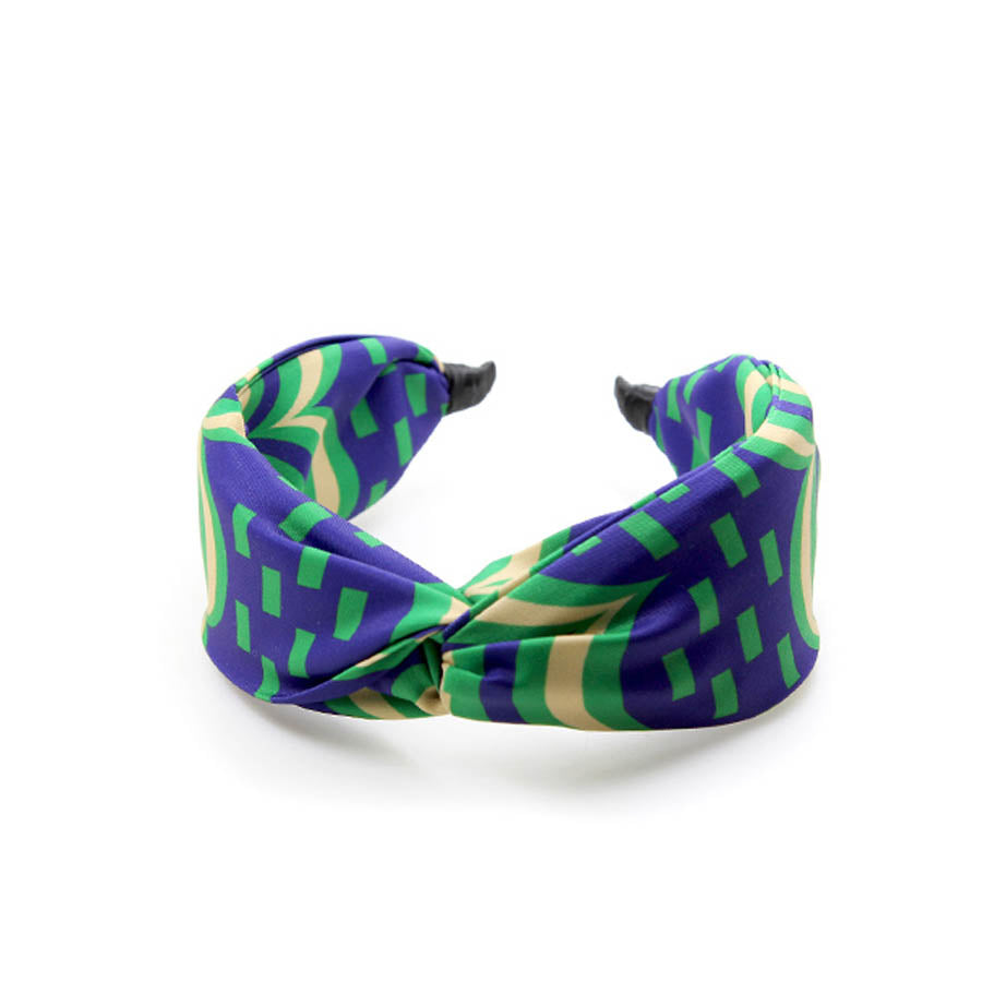 “Chroma-Violet” Tri-Color Wavy Print Twisted Style Satin Silk Headband