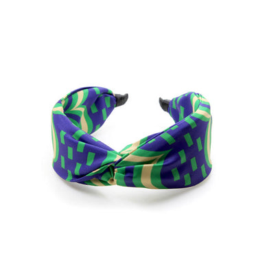“Chroma-Violet” Tri-Color Wavy Print Twisted Style Satin Silk Headband