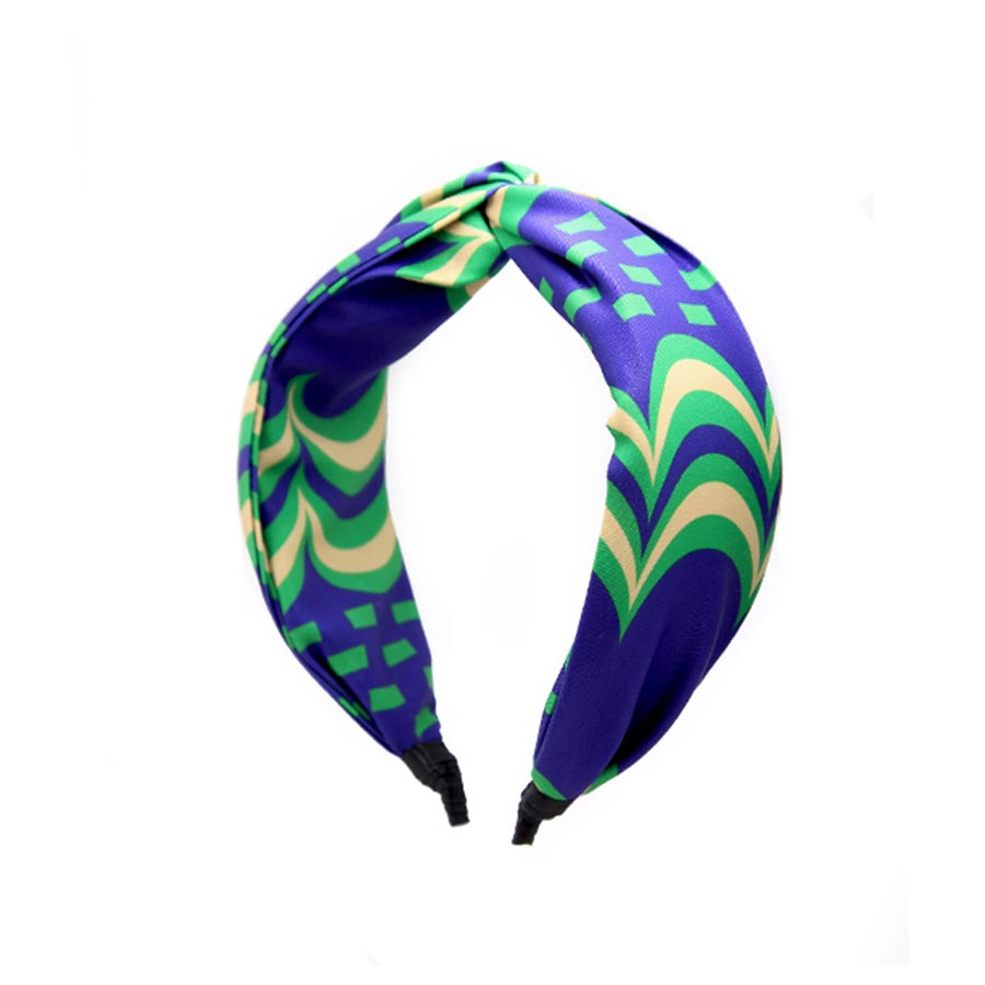 “Chroma-Violet” Tri-Color Wavy Print Twisted Style Satin Silk Headband