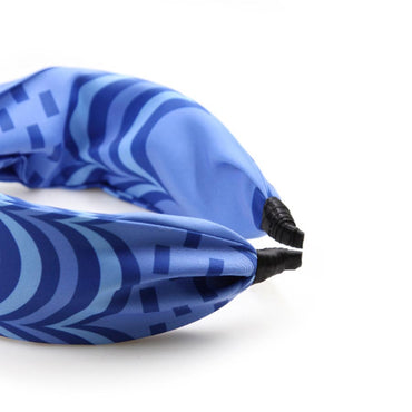 “Chroma-Blue” Blue Wavy Print Twisted Style Satin Silk Headband