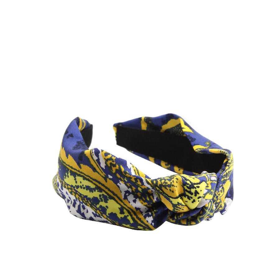 “Uka” Yellow & Blue Floral Knot Style Silk Headband