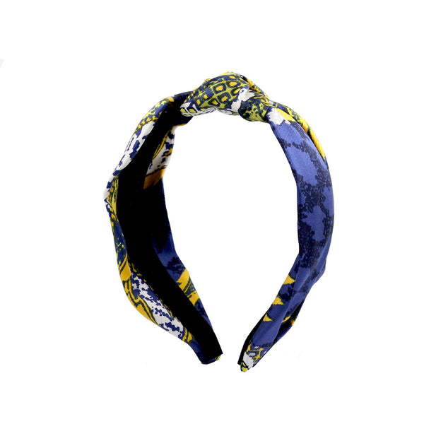 “Uka” Yellow & Blue Floral Knot Style Silk Headband